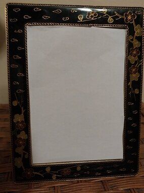 CLOISONNE' PICTURE FRAME 5X7 FLORAL DESIGN BRASS w/ LACQUER COATING